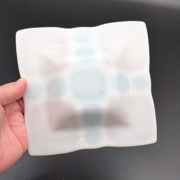 Colorful Blue Orange And White Fused Glass Trinket Dish - Picture 3 of 7